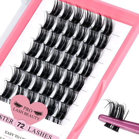 Cluster Lashes, 72 Pcs Individual Lashes, Lash Clusters DIY Eyelash Extension, Super Thin Band Reusable Soft & Comfortable (Deceive-D-10mm)