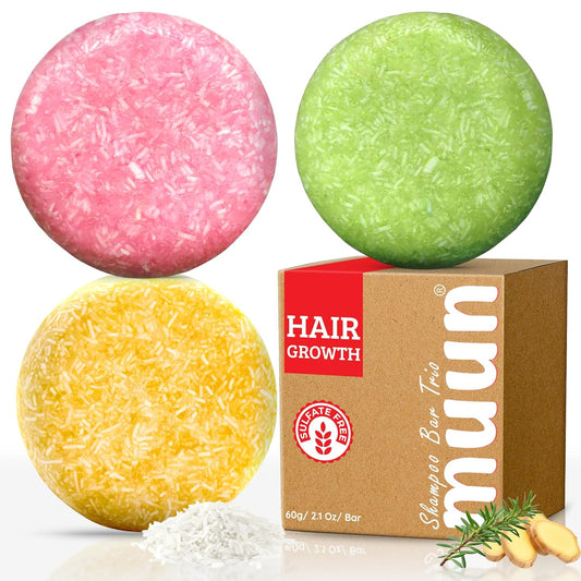 Skiennix Ginger Rosemary & Rice Water Shampoo Bar Pack of 3 - Promotes Hair Growth, Thickens & Strengthens - Sulfate & Silicone Free for All Hair Types