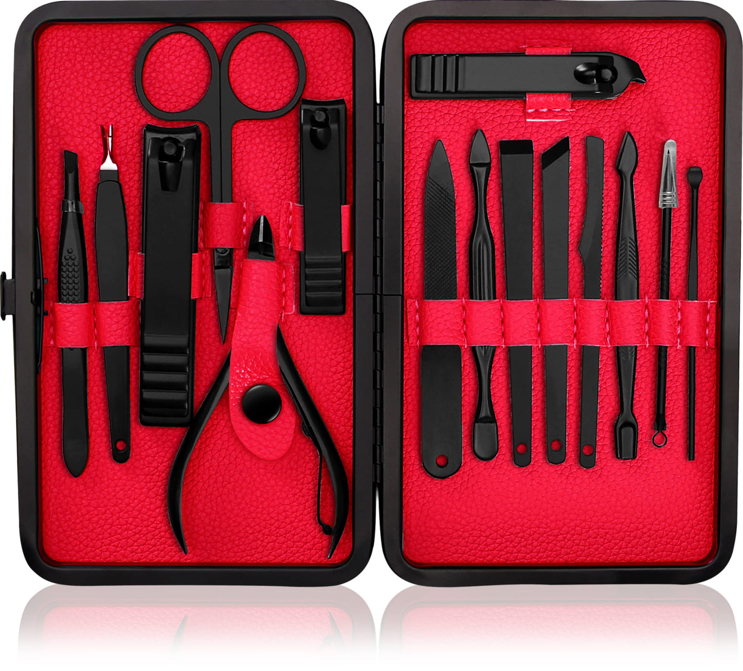 Utopia Care Manicure Kit Nail Clippers for Men and Women,15 Piece Professional Stainless Steel Manicure Set with Nail Kit, Pedicure Kit and Nail Care Grooming Kit with Luxurious Travel Case - Red