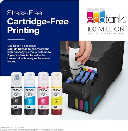Epson EcoTank ET-2800 Wireless Color All-in-One Printer - Cartridge-Free, Scan & Copy - Black