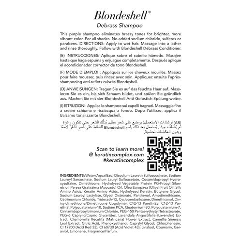 Keratin Complex Blondeshell Debrass Shampoo - Brightens Blonde Hair & Eliminates Brassiness