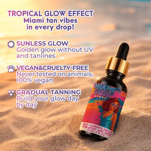 Miami Sun Stage Self Tanning Drops - Hydrating Medium to Dark Tan for Face & Body - 1 fl oz