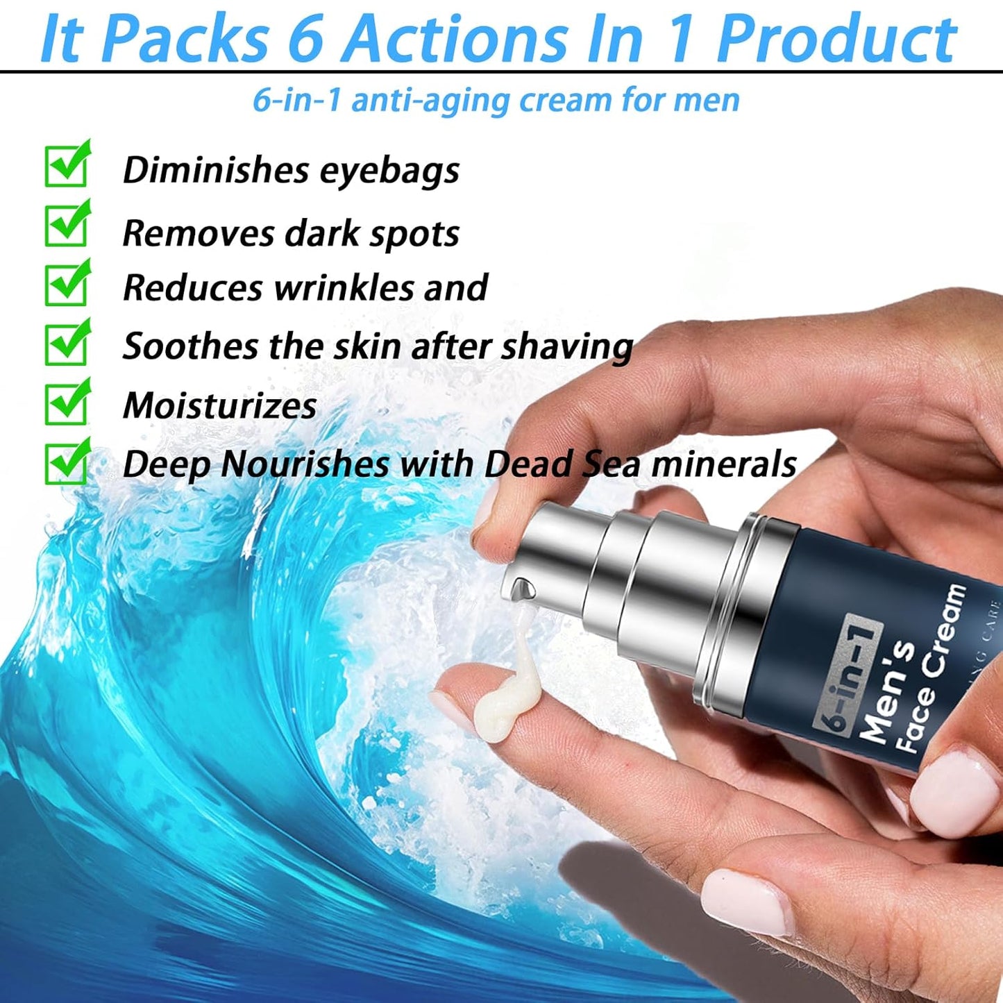 Skiennix 6-in-1 Face Cream for Men - Anti-Aging Moisturizer with Collagen & Hyaluronic Acid | 1.76 fl oz