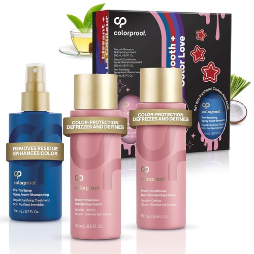 Colorproof Smooth Gift Set - Color Safe Shampoo & Conditioner (8.5 Fl. Oz.) + Pre-Tox Spray (6.7 Fl. Oz.) | Frizz Control for Color-Treated Hair