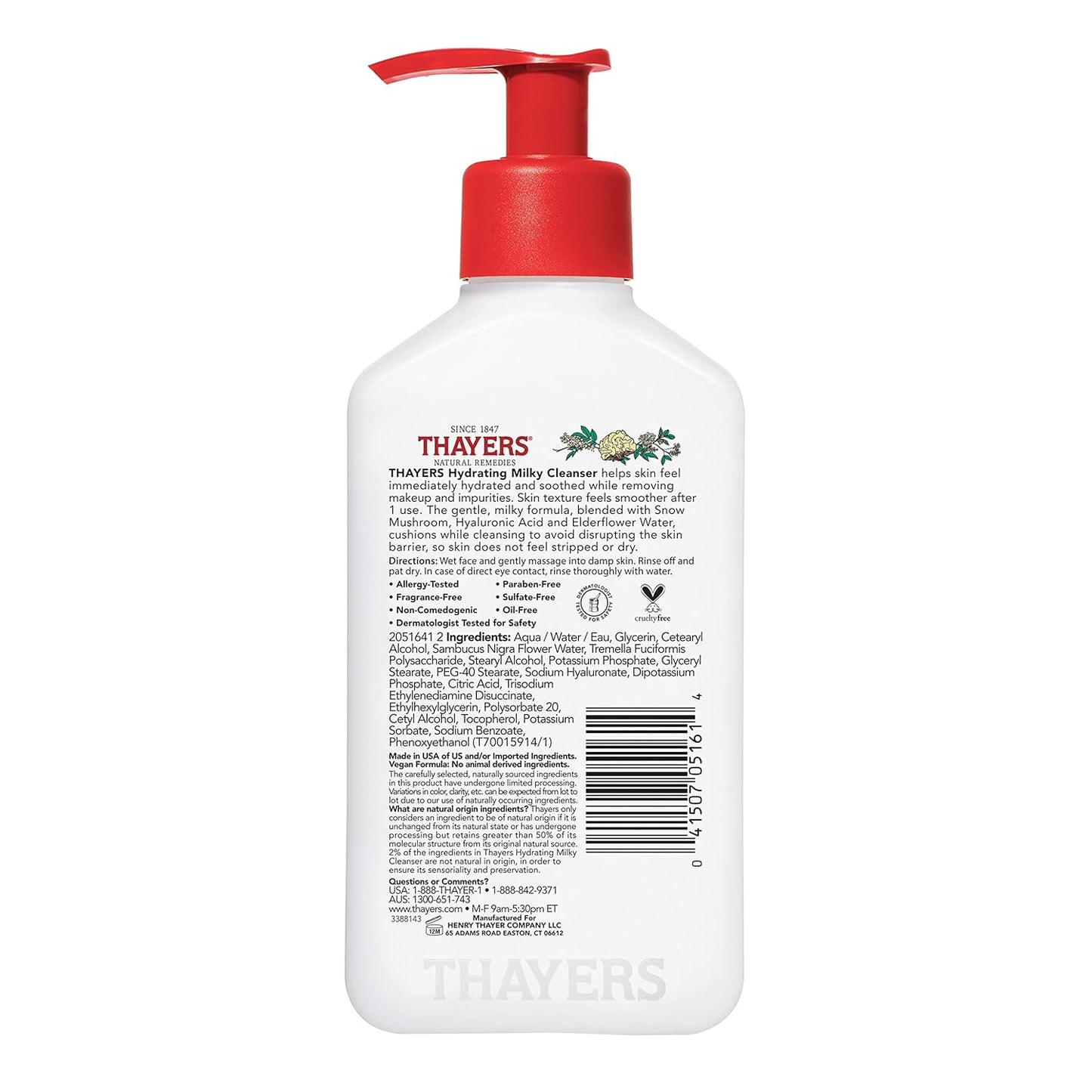 Thayers Milky Hydrating Face Cleanser - Gentle Facial Wash with Snow Mushroom & Hyaluronic Acid | 8 Fl Oz