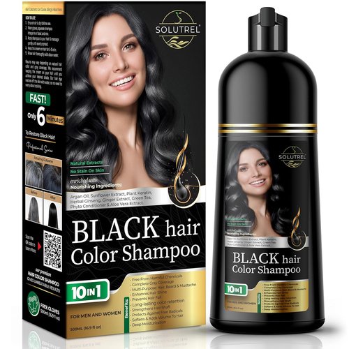 Regine Switzerland Black Hair Dye Shampoo - Instant Gray Coverage in Minutes - 10-in-1 Herbal Formula, Ammonia-Free
