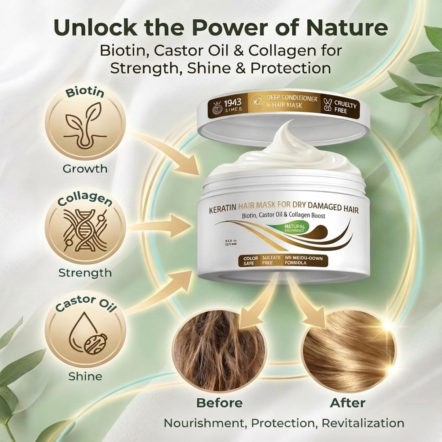 VITAMINS Keratin Hair Mask - Deep Conditioning Protein Treatment for All Hair Types | 8.5 Fl Oz