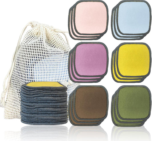 Skiennix 18 Pack Reusable Makeup Remover Pads - Washable Cotton Rounds in 6 Colors | Gentle for All Skin Types