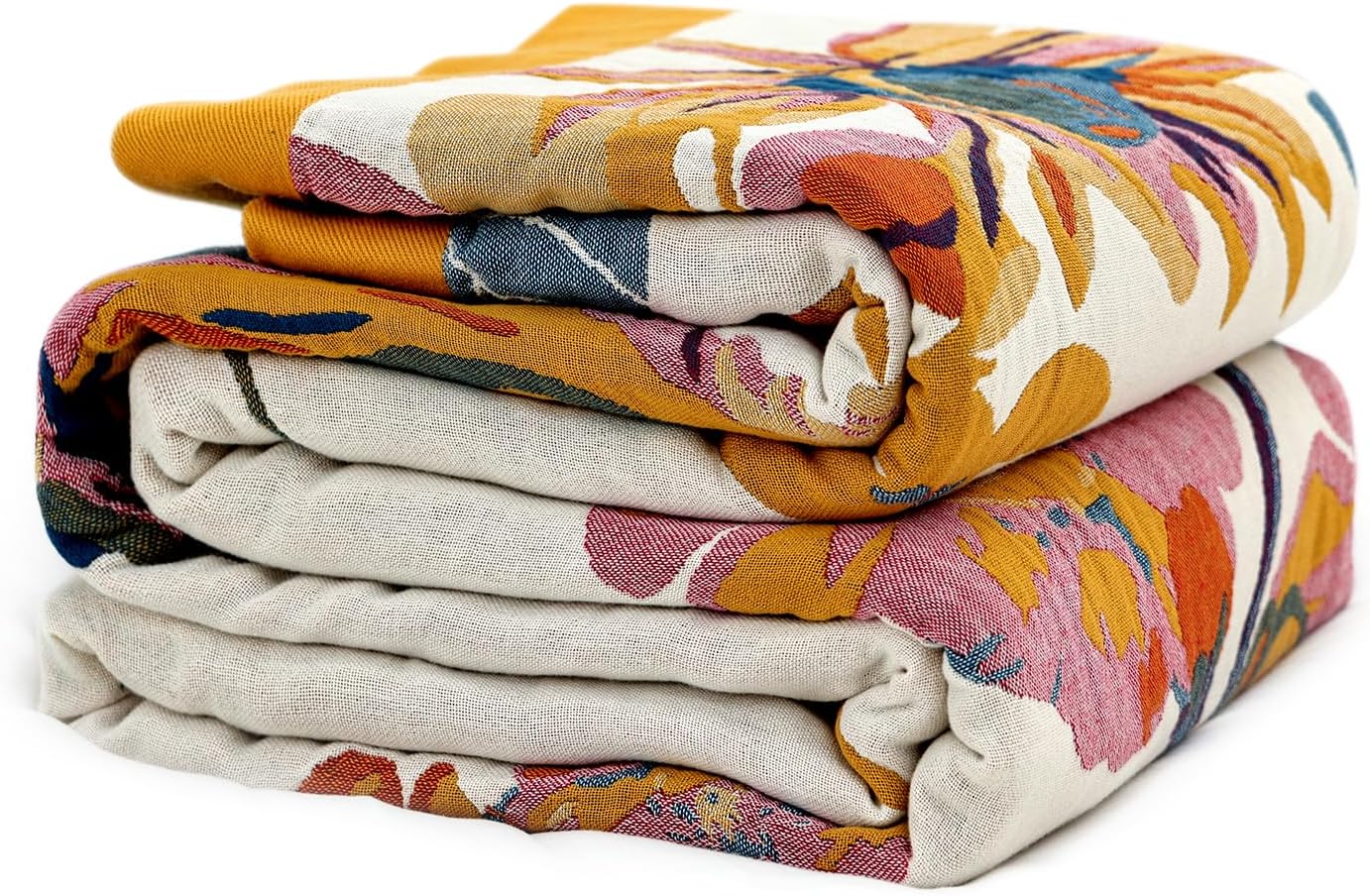 Skiennix Boho Throw Blanket - 100% Cotton, Soft & Breathable, Floral Embroidery | 50"x60" Reversible Sofa Decor