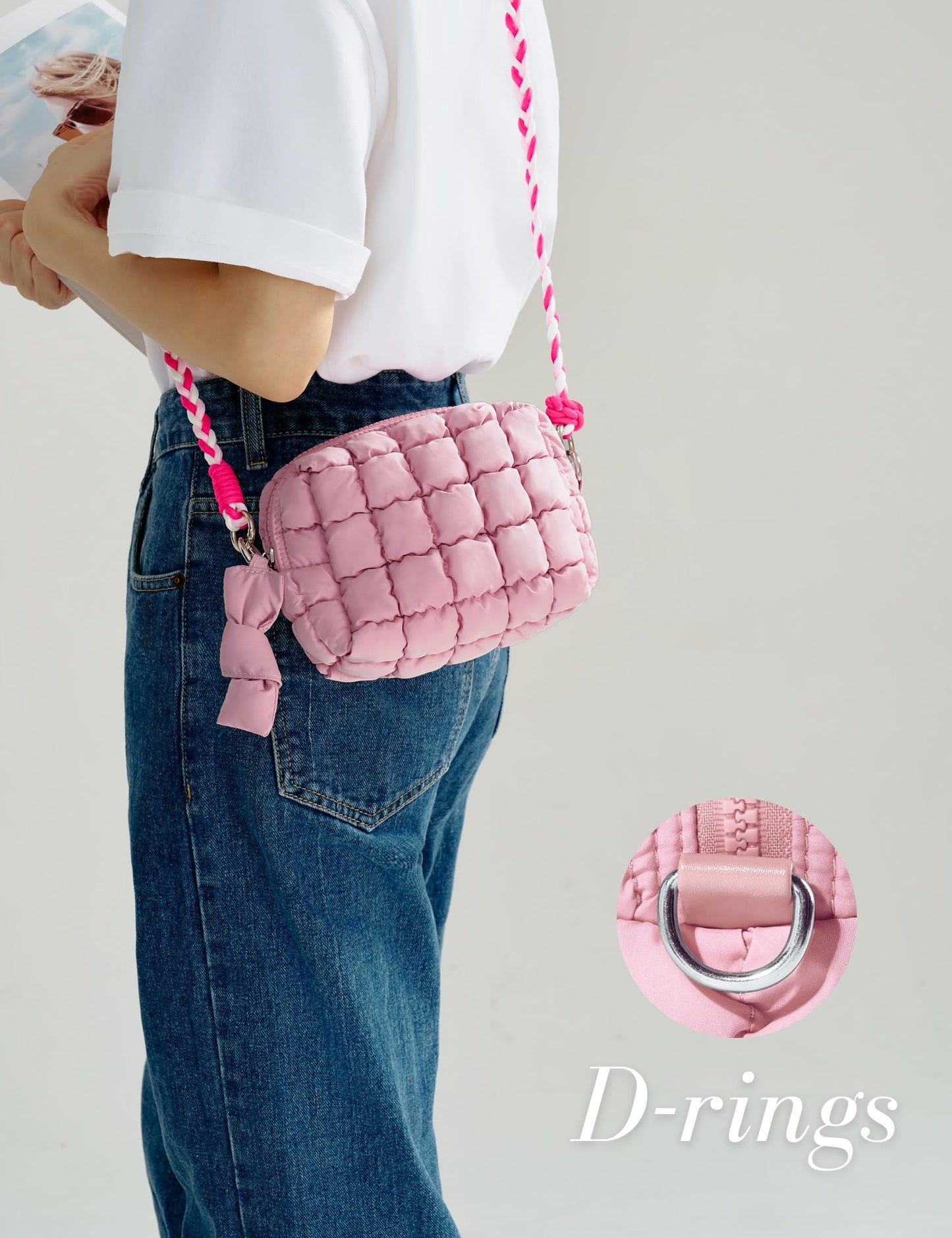 Yarnic Quilted Makeup Bag Cosmetic Bag, Travel Toiletry Bag for Women, Cute Makeup Bag Organizer Puffer Makeup Pouch (S, Black)