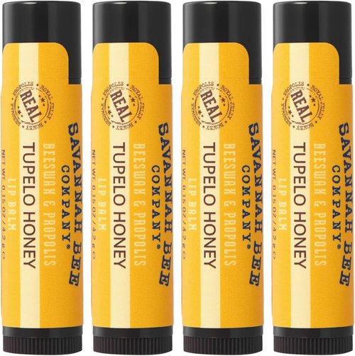 Savannah Bee Company Beeswax Lip Balm - Natural Tupelo Honey, 0.15-Ounce (Pack of 4)