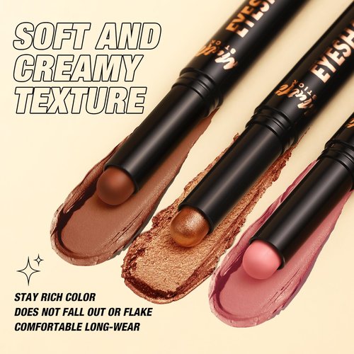 LANGMANNI 8Colors Dual-Ended Cream Eyeshadow Stick Set – Silky Smooth, Waterproof & Transfer-Proof, Built-in Blender Brush, All-Day Matte & Shimmer Wear Eye Makeup(#B)