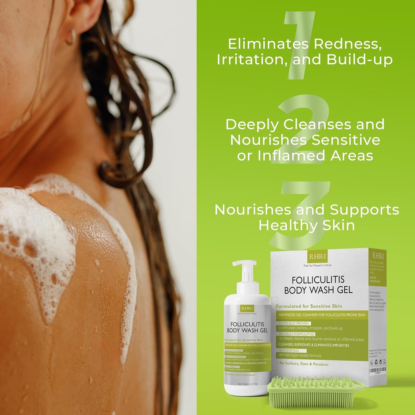 Folliculitis Treatment Body Wash - Gentle Gel Cleanser for Sensitive Skin | Reduces Redness & Irritation, No Sulfates or Parabens