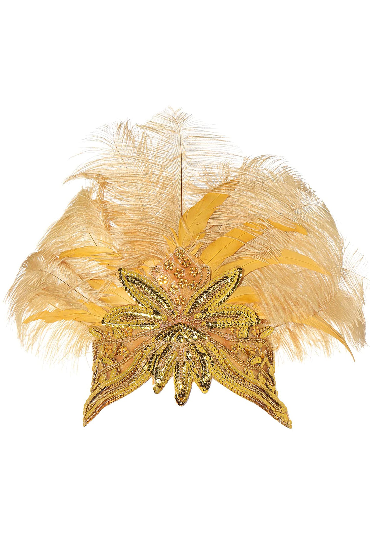 BABEYOND Carnival Feather Headpiece Showgirl Headband Women's Feather Pageant Headband 1920s Flapper Headband (Gold)