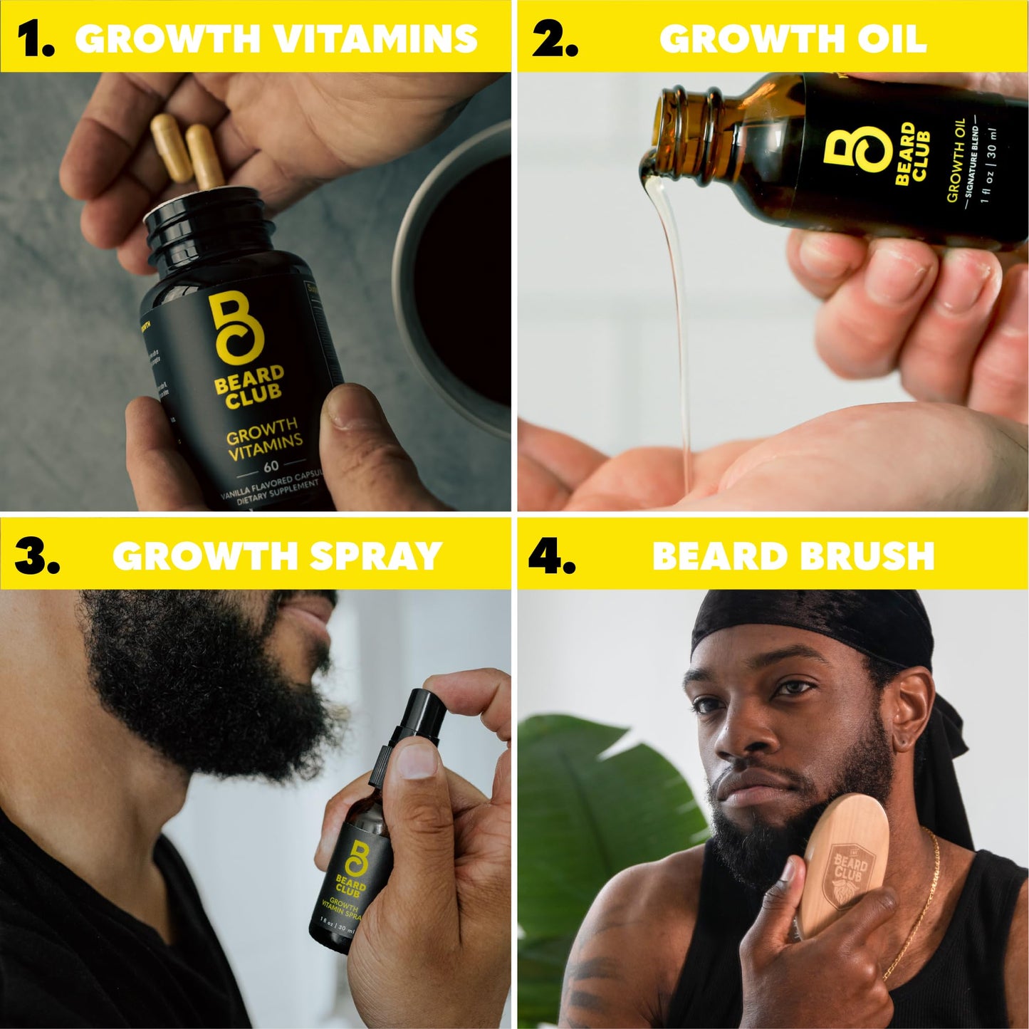 The Beard Club Beard Club Essential Beard Growth Kit - Growth Oil, Growth Vitamins, Growth Vitamin Spray & Beard Brush