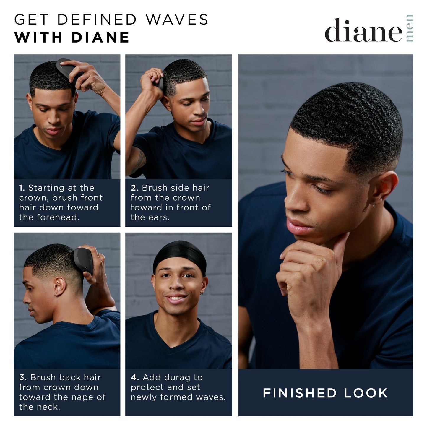 Diane Premium 100% Boar Bristle Club Wave Brush for Men and Barbers – Medium Bristles for Thick Coarse Hair – Use for Detangling, Smoothing, Wave Styles, Soft on Scalp, Restore Shine and Texture