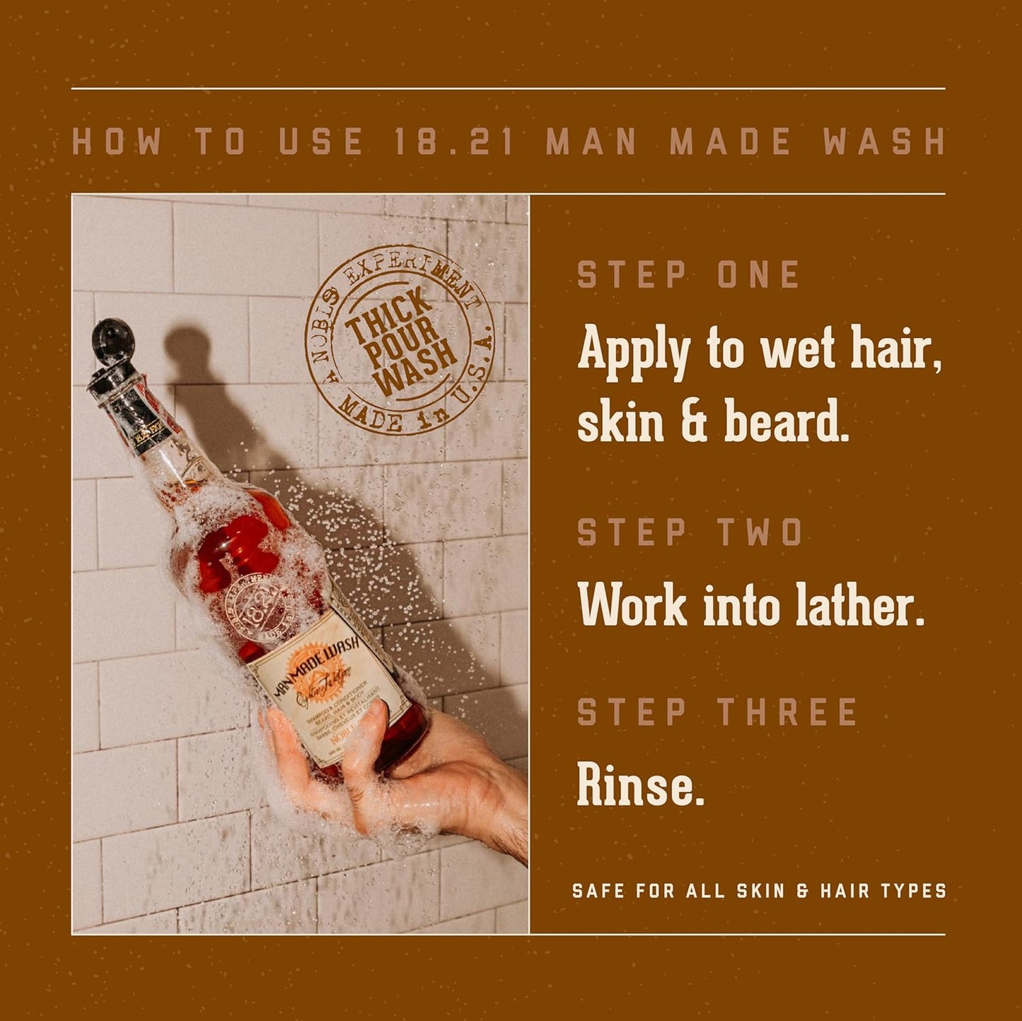 18.21 Man Made Original Absolute Mahogany 3-in-1 Body Wash | Shampoo & Conditioner for All Hair Types - 32oz