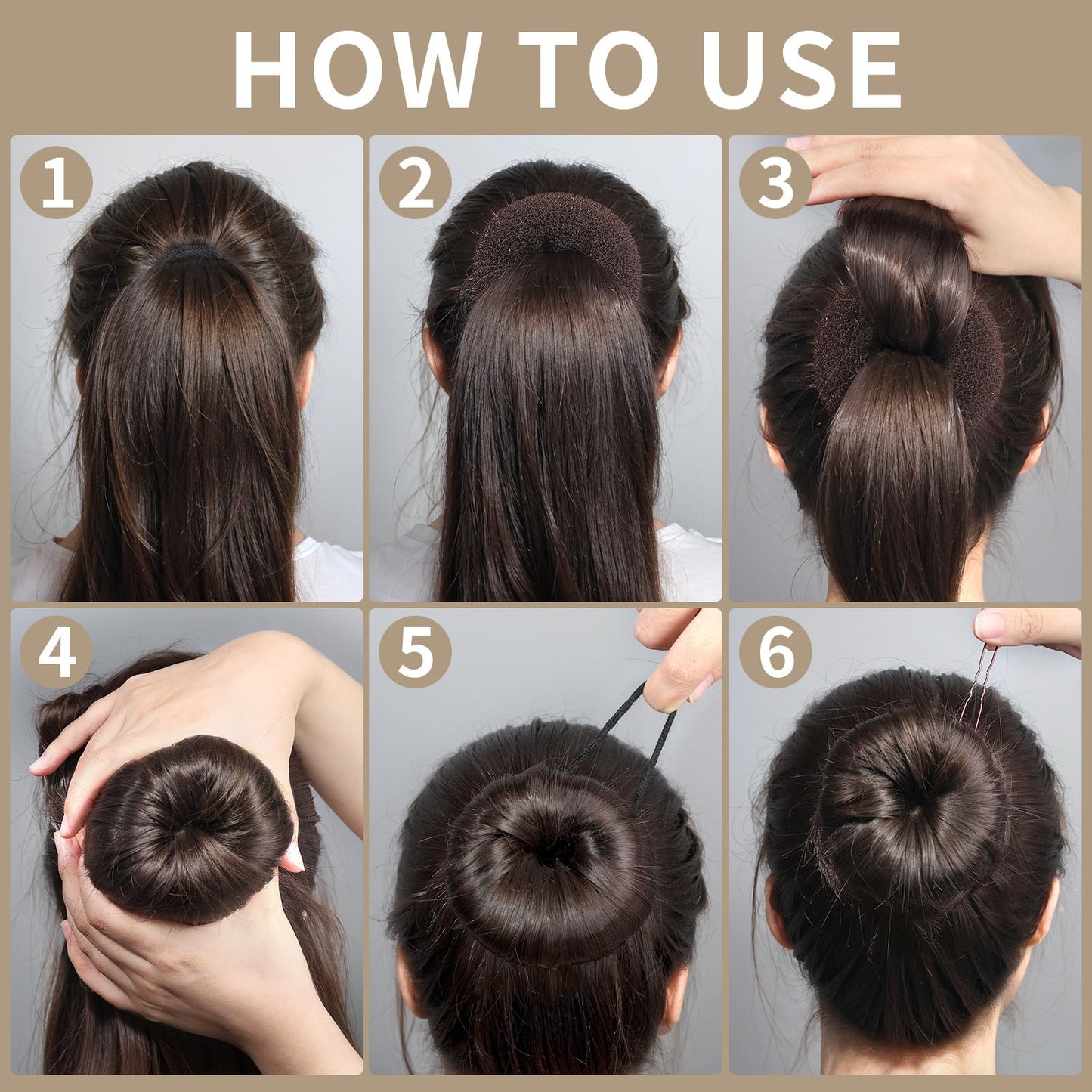 FANDAMEI Hair Bun Maker for Kids, 4PCS Donut Hair Bun Maker Small with 4PCS Extra Small Hair Buns Kit. Small Ballet Hair Bun Maker for Kids, Hair Bun Set with Elastic Hair Ties, Hair Pins.(Brown)