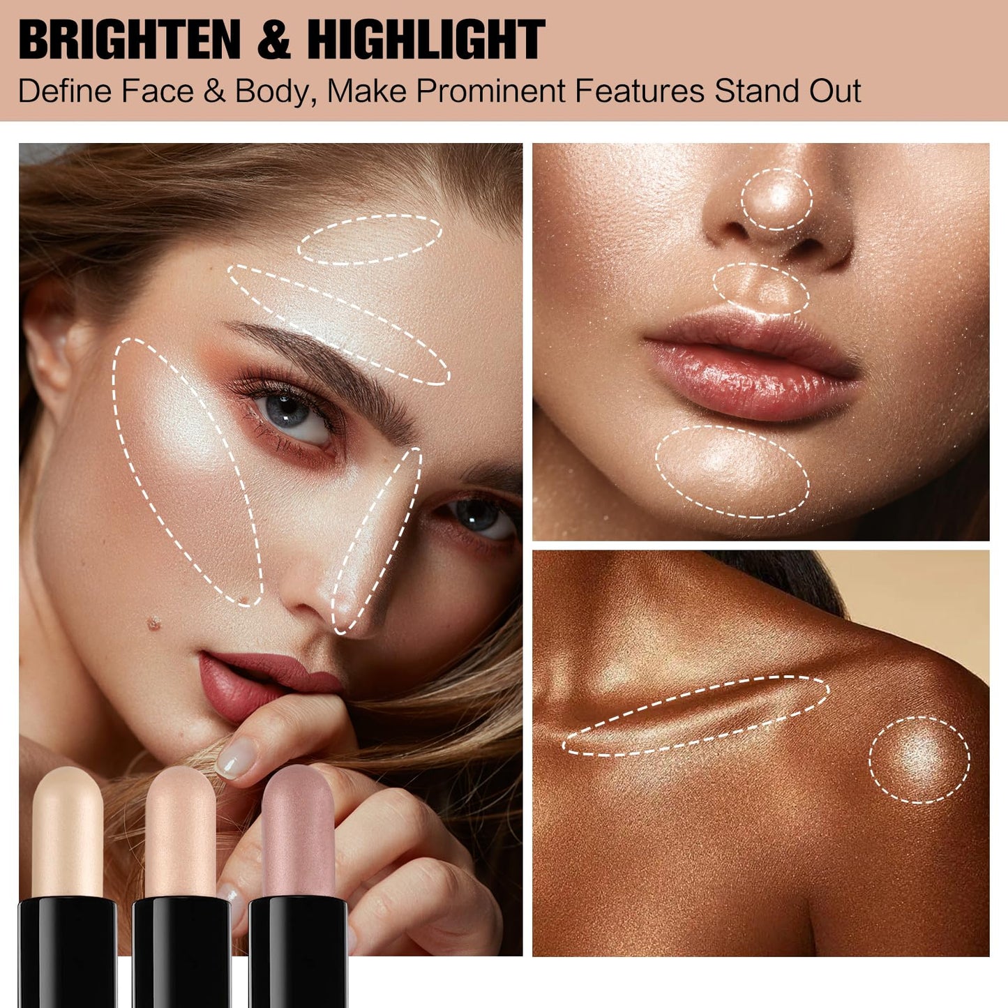 SUSIKEKI Contour Stick, 4Pcs Dual-Ended Highlighter Makeup Pen & Contouring Stick for Face Shaping, Long Lasting Waterproof Cream Bronzer & Highlight Sticks Make Up Kit for All Skin Tones(Set A+Set B)