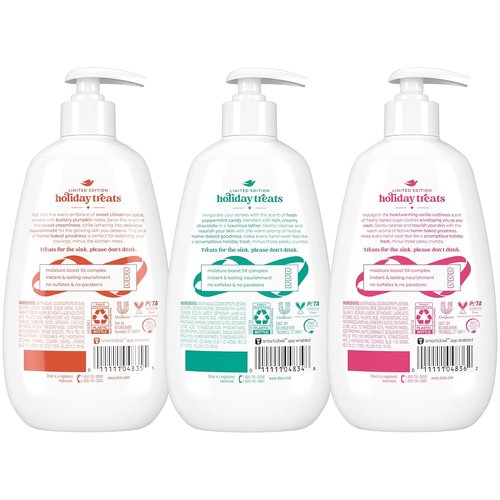 Dove Hand Soap Variety Pack - Holiday Treats: Cinnamon Pumpkin Pie, Peppermint Bark & Sugar Cookie | 12 Fl Oz Each