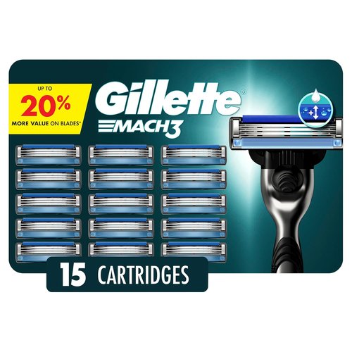 Gillette Mach3 Razor Blades - 15 Count Men's 3-Blade Razor Refills for a Smooth Shave