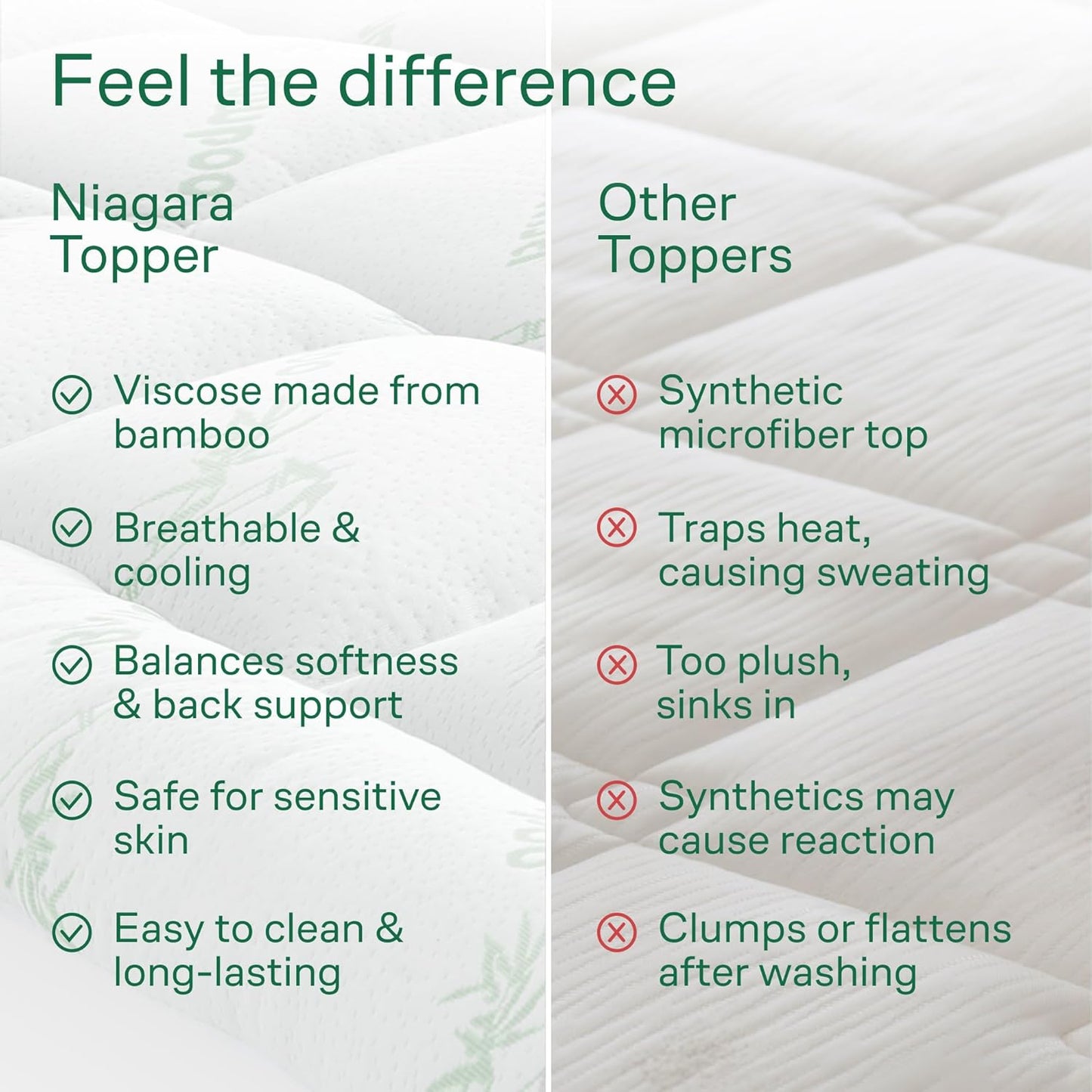 Skiennix Ultra Soft Queen Size Mattress Topper - Bamboo Viscose Pillow Top for Full Body Support - Naturally Cooling, Green