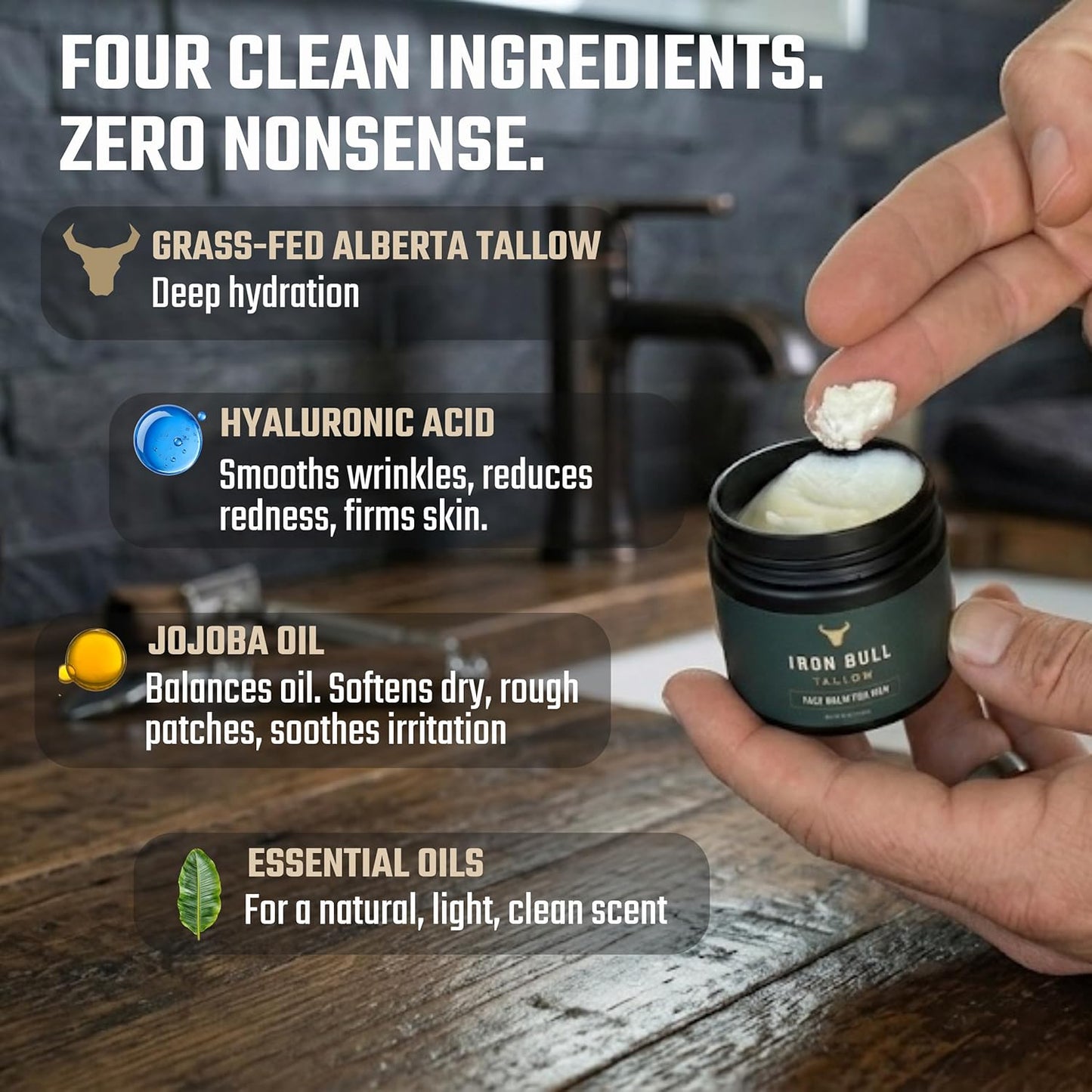 Iron Bull Beef Tallow Face Moisturizer - Anti-Wrinkle & Hydrating for All Skin Types | 2 oz