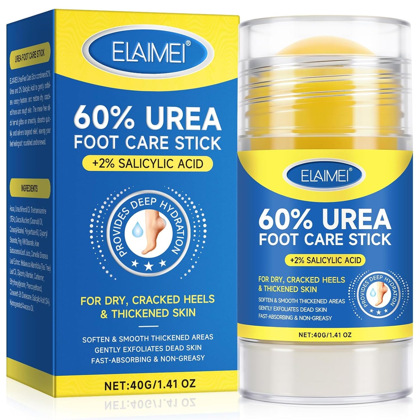 Urea Cream Stick 60% | Extra Strength Urea Foot Cream with 2% Salicylic Acid for Dry Cracked Heels