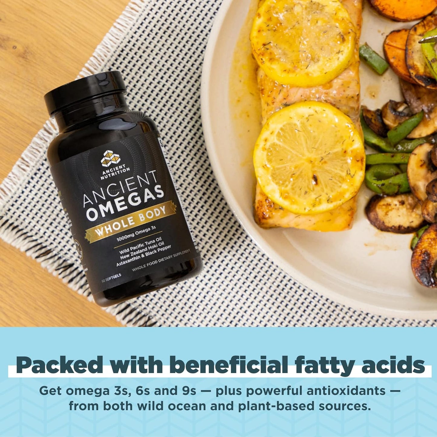Ancient Nutrition Ancient Omegas Whole Body - Wild Caught Fish Oil with ALA, DHA, EPA - 90 Capsules