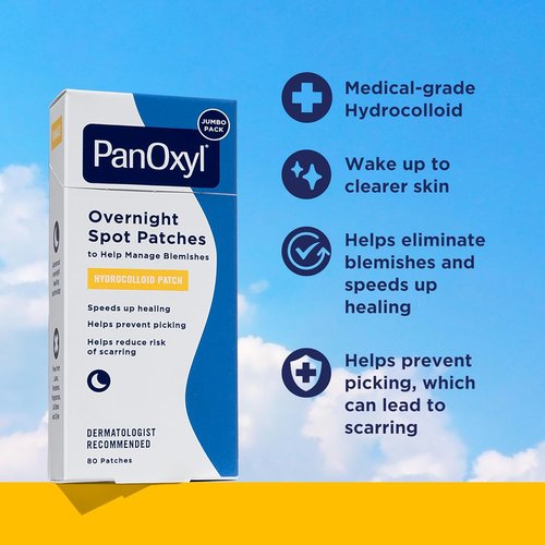 PanOxyl PM Overnight Spot Patches - Advanced Hydrocolloid Healing Technology | Fragrance-Free, 80 Count