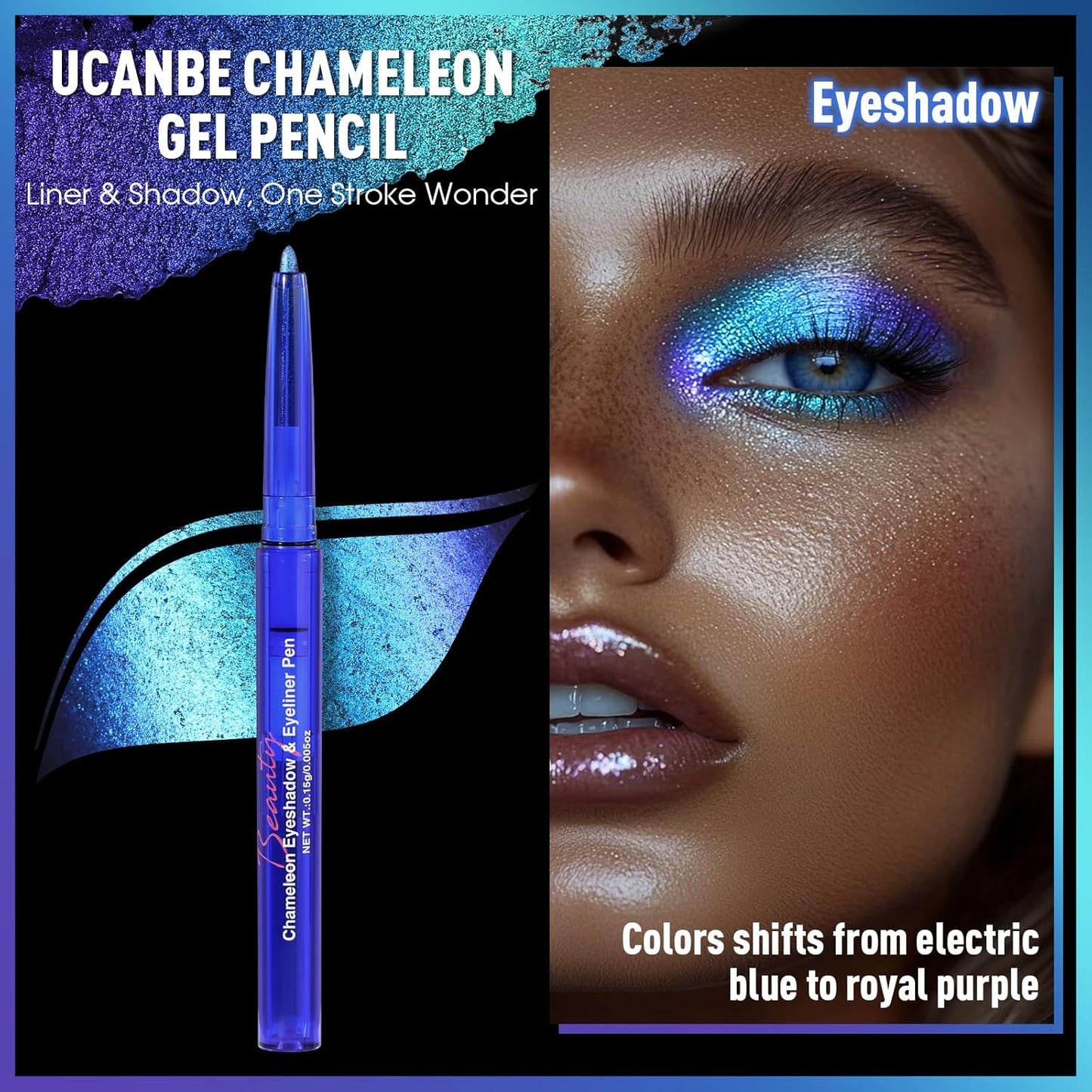 UCANBE Chameleon Eyeshadow & Eyeliner Gel Pencil - Waterproof Multichrome Metallic Glitter (Electric Blue to Royal Purple)