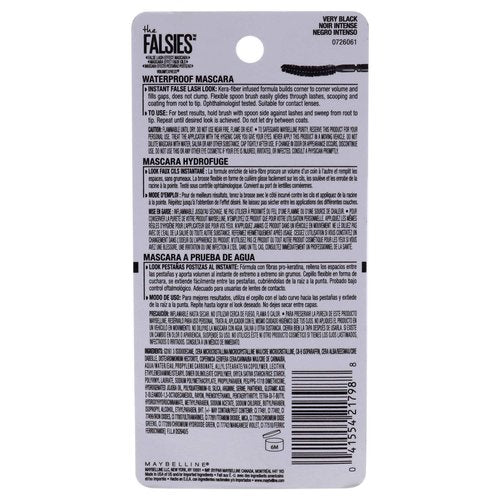 Maybelline Volum' Express The Falsies Waterproof Mascara, Volumizing and Separating Make Up Formula, Very Black, 1 Count