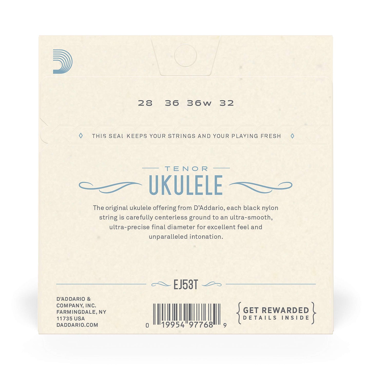 D'Addario Baritone Ukulele Strings, Fluorocarbon, EJ99B, 4-String Set, Pack of 1