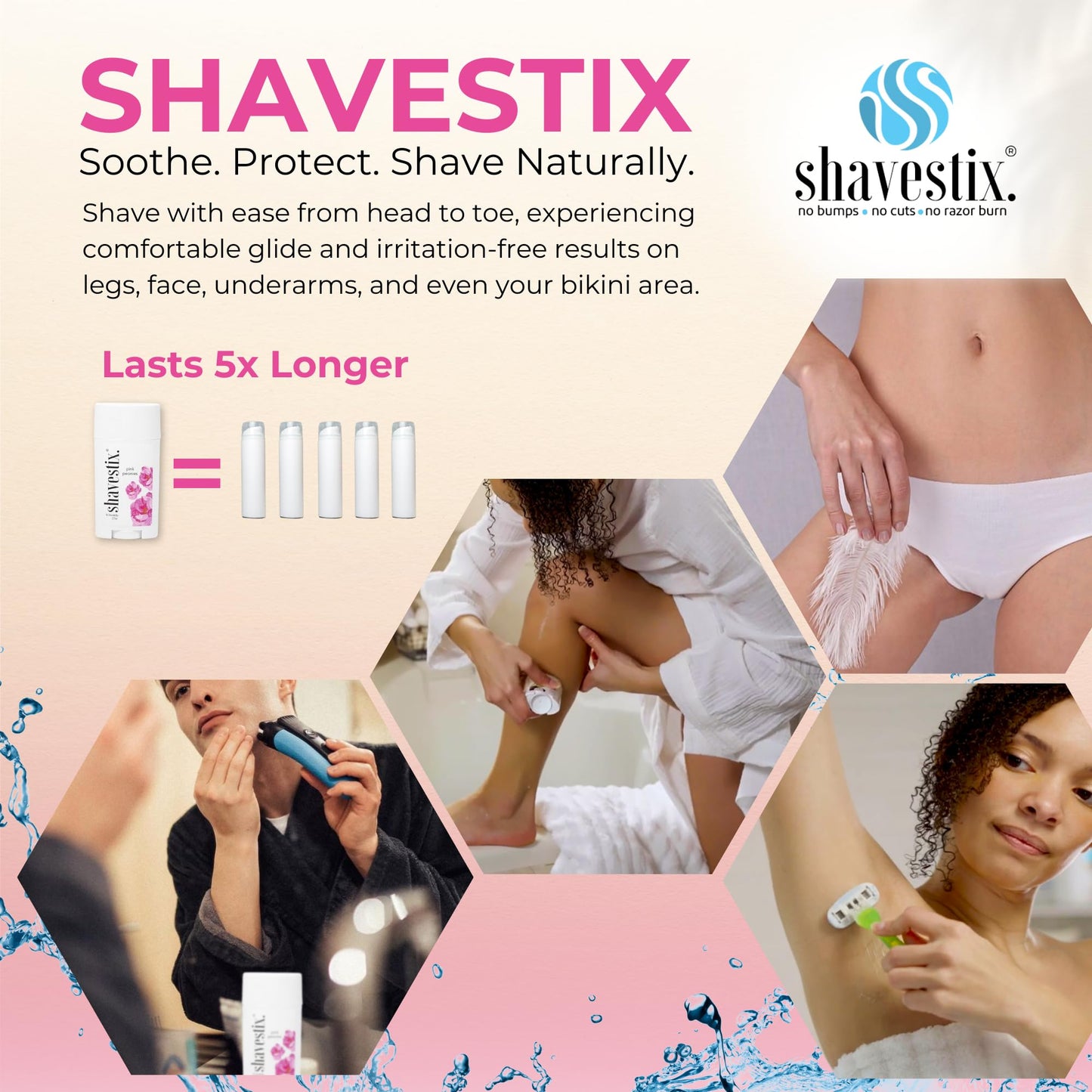 Shavestix Travel Size Shave Stick 2.75 Oz | Pink Peonies Scented Shaving Stick Gel Bar | Hair Removal Shaving Cream for Women | Avert Razor Bumps, Burn