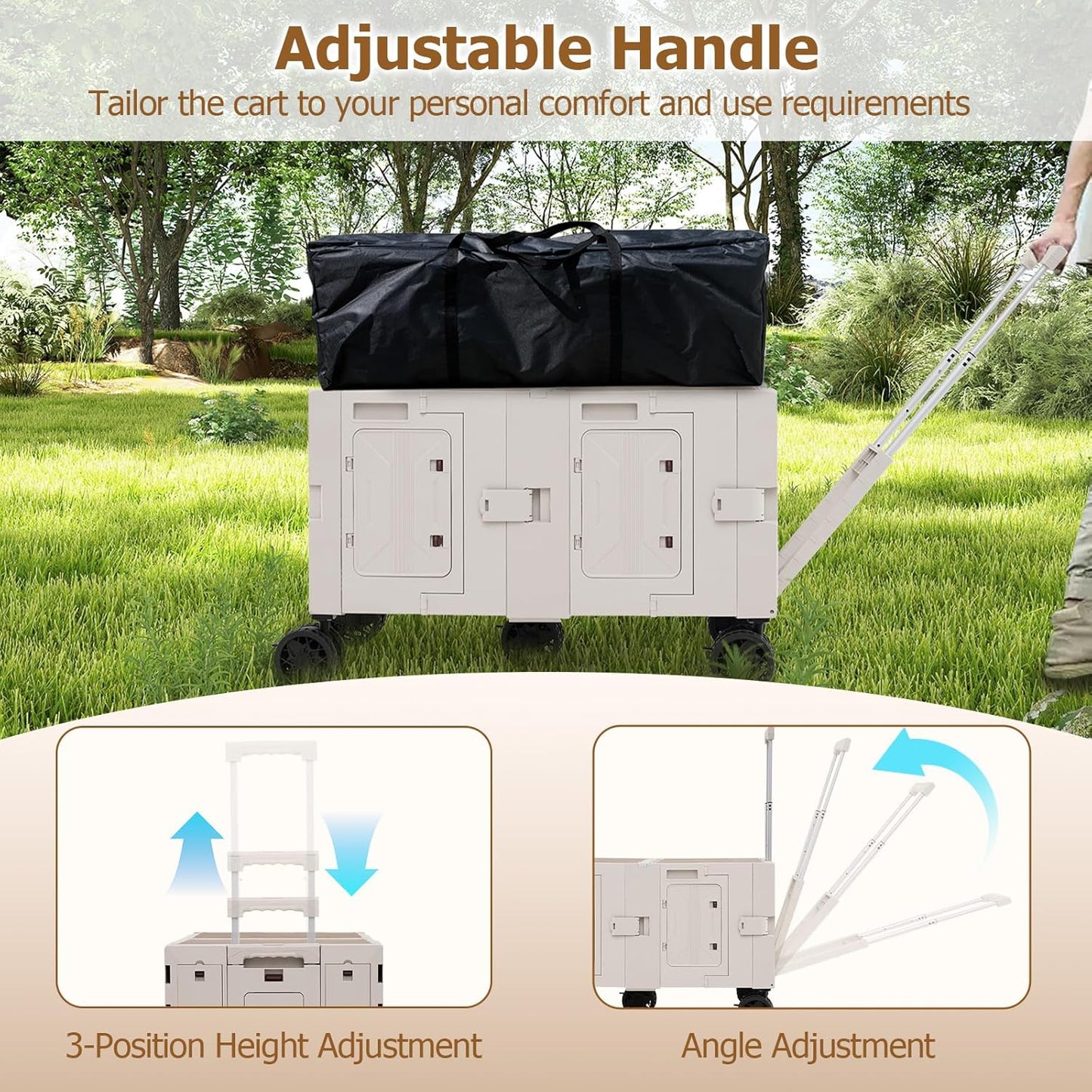 Goplus Large Foldable Utility Cart - 2-Tier Storage, 5 Rotating Wheels, Metal Handle | Portable Rolling Trolley for Shopping & Travel