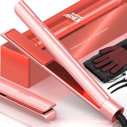 BeKind Apex 2-in-1 Hair Straightener & Curler | UltraSmooth Tech | 1" 460°F Fast Heating | Gift Set for Women (Apex Peach)