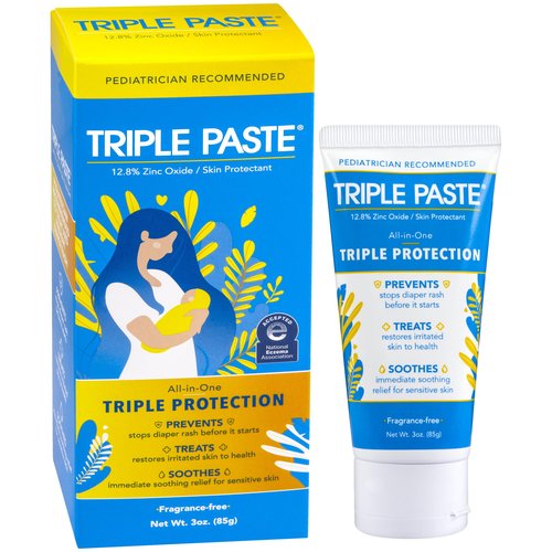 Triple Paste Diaper Rash Cream for Baby - 3 oz Tube – Zinc Oxide Ointment Treats, Soothes & Prevents Diaper Rash, Pediatrician-Recommended Hypoallergenic Formula, Baby Essentials for Daily & Overnight