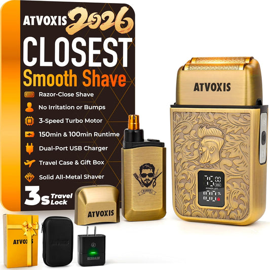 Skiennix All-Metal Foil Shaver - 3-Speed Electric Nose & Ear Hair Trimmer | Cordless, Fast Charging, Bronze