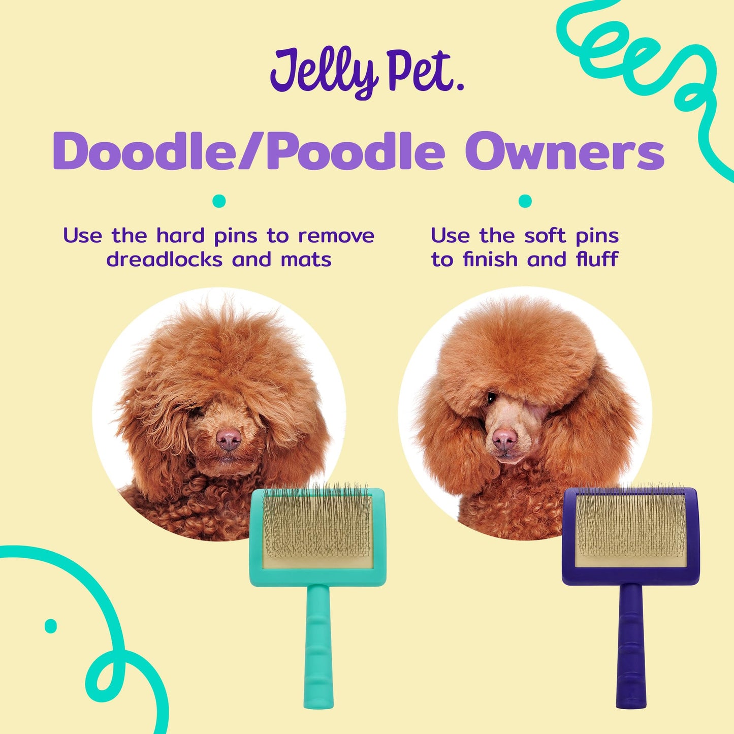 Jelly Pet Universal Slicker Brush for Dogs, Dog Grooming Brush, Remove Tangles/Dead Undercoat, Tuffer Than Tangles, Doodle Huskie Sheep Dog Golden Retriever German Shepherd, Soft Pin, Purple, Large