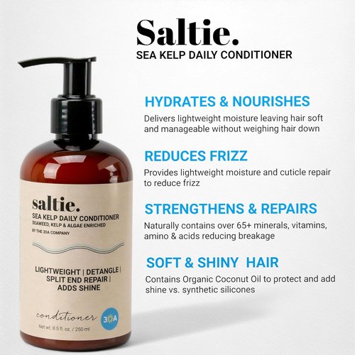Saltie Daily Hair Detangle Conditioner - Nourishing Seaweed, Kelp & Algae Formula | Lightweight, Repairs Split Ends & Adds Shine (8.5 fl. oz / 250ml)