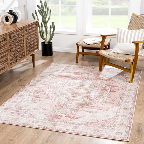 BoutiqueRugs Kandos Bohemian Oriental Medallion Runner Rug - Traditional Floral Design | Blush & Light Pink - 2'7" x 10'