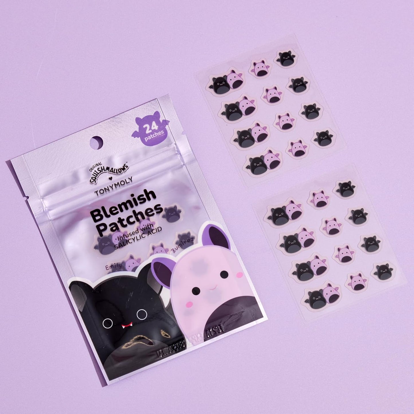 TONYMOLY Blemish Patches - Halloween Emily & Zumirez the Bat - Hydrocolloid Acne Treatment, 24 Count