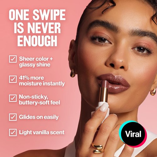 Revlon Super Lustrous Glass Shine Balm - Hydrating Tinted Lip Balm with Hyaluronic Acid & Aloe | Medium Pink 0.11 oz