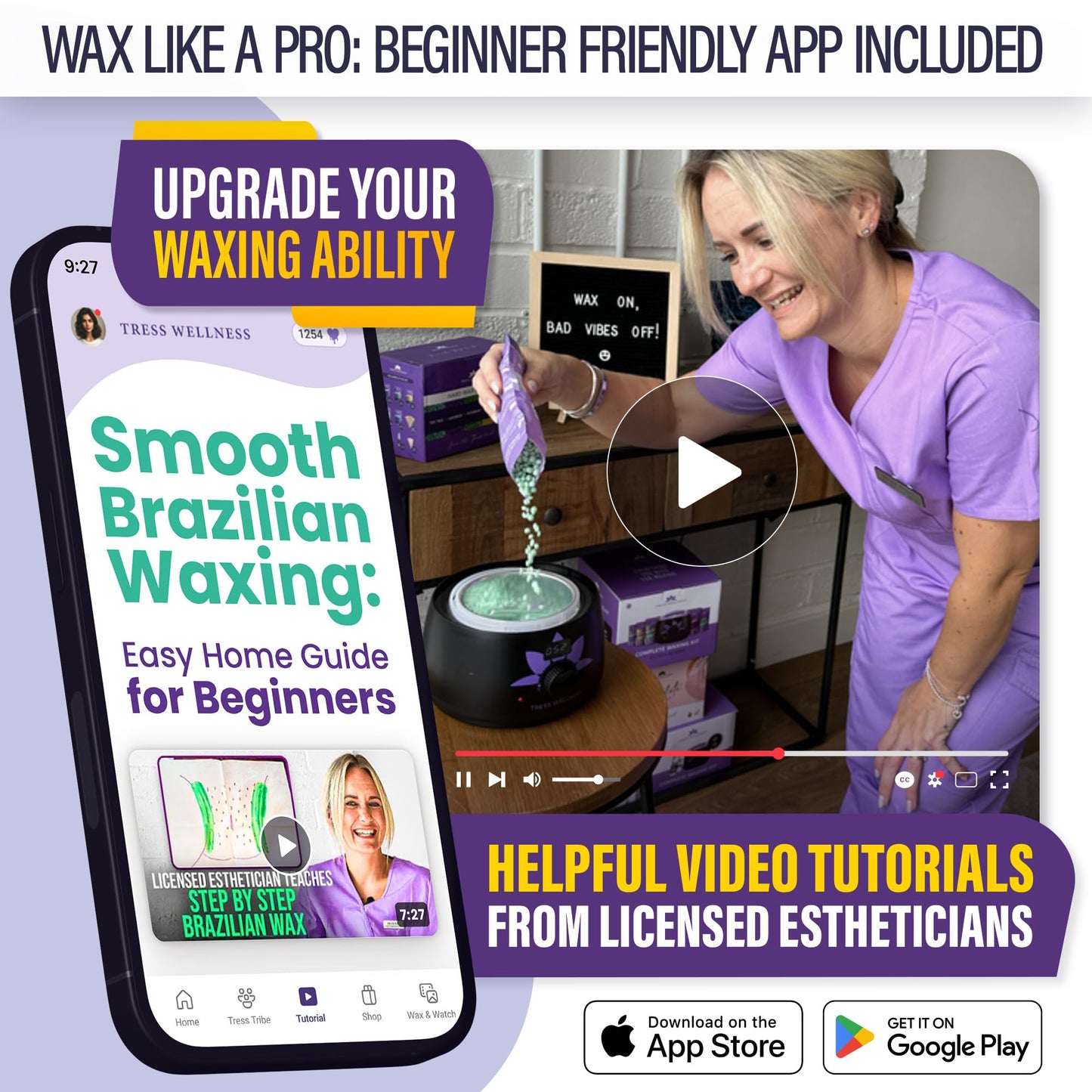 Tress Wellness Waxing Kit for Brazilian Wax - Easy to Use - For Sensitive Skin - Digital Display, Purple