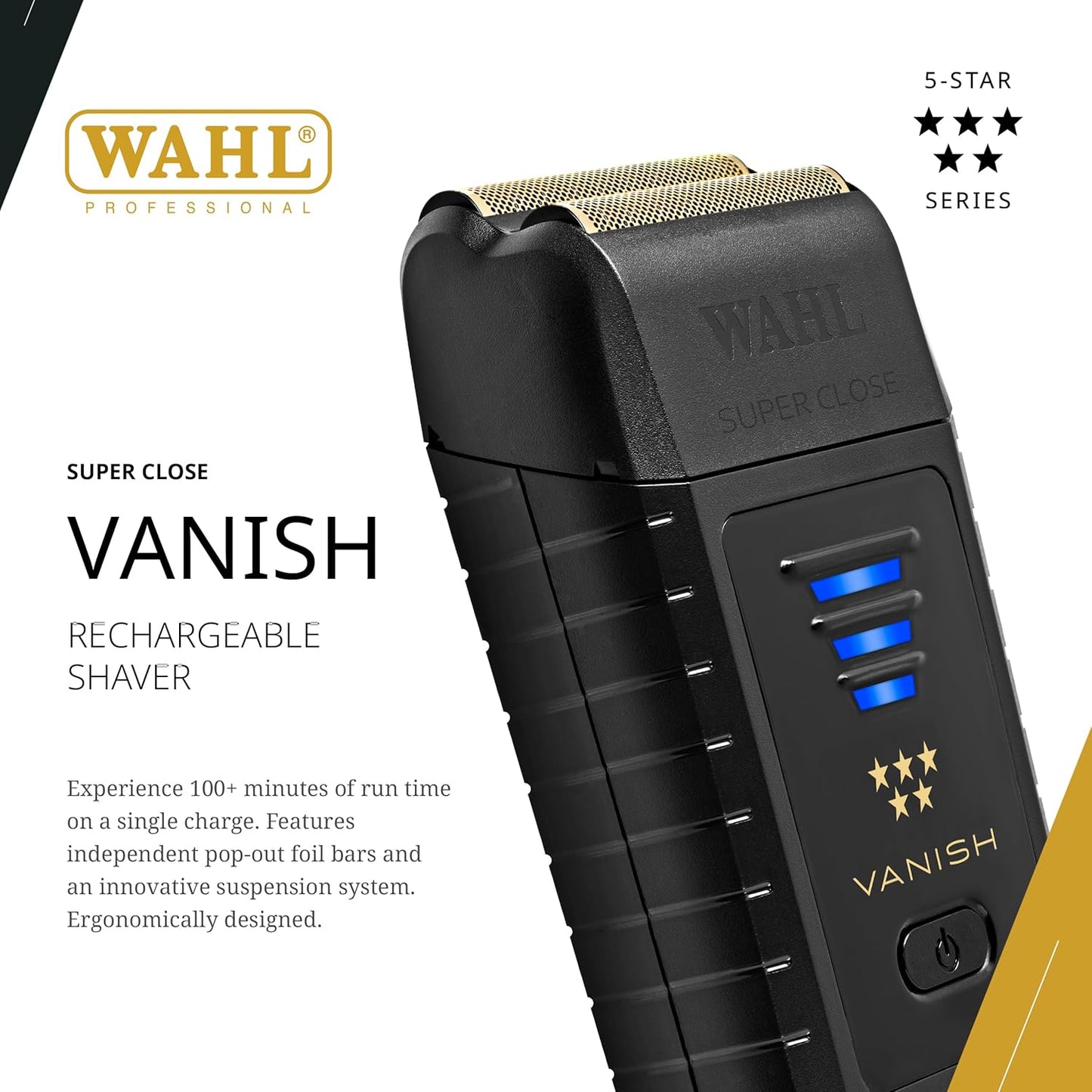 Wahl Professional 5 Star Vanish Shaver - Cordless, Ergonomic Design, 100+ Minute Runtime