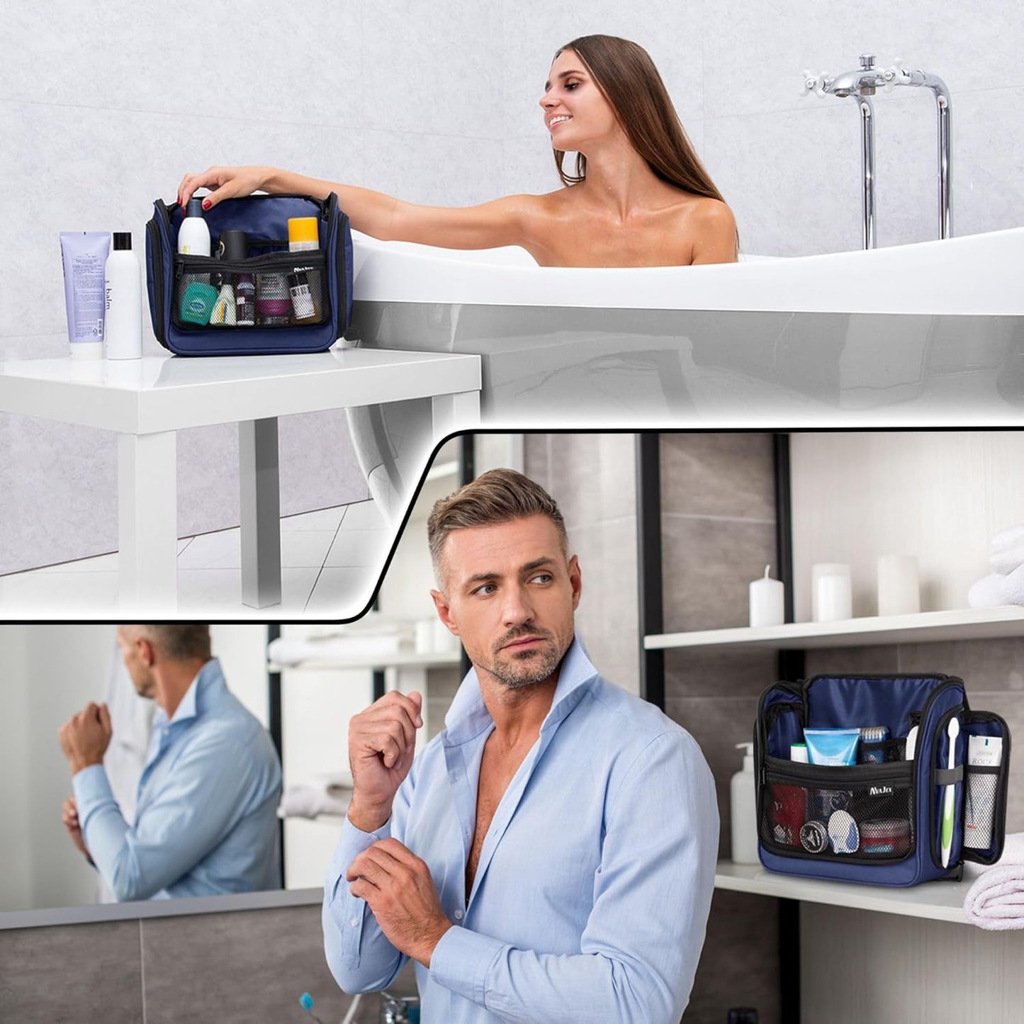 Travel Toiletry Bag - Large Waterproof Organizer with 19 Compartments | 10.6”x10.6”x3.2”