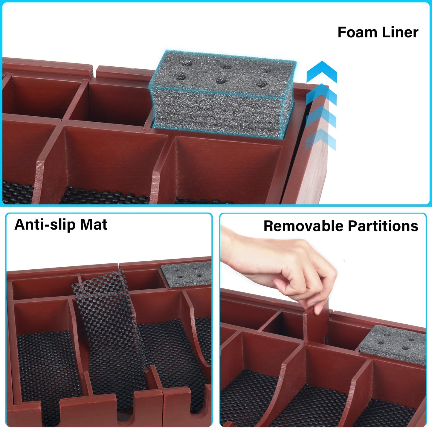 Invech Wooden Barber Clipper Tray with 6 Notches, Anti-slip Barber Station Organizer, Push-pull Hair Clipper Holder and Shaver Storage Box