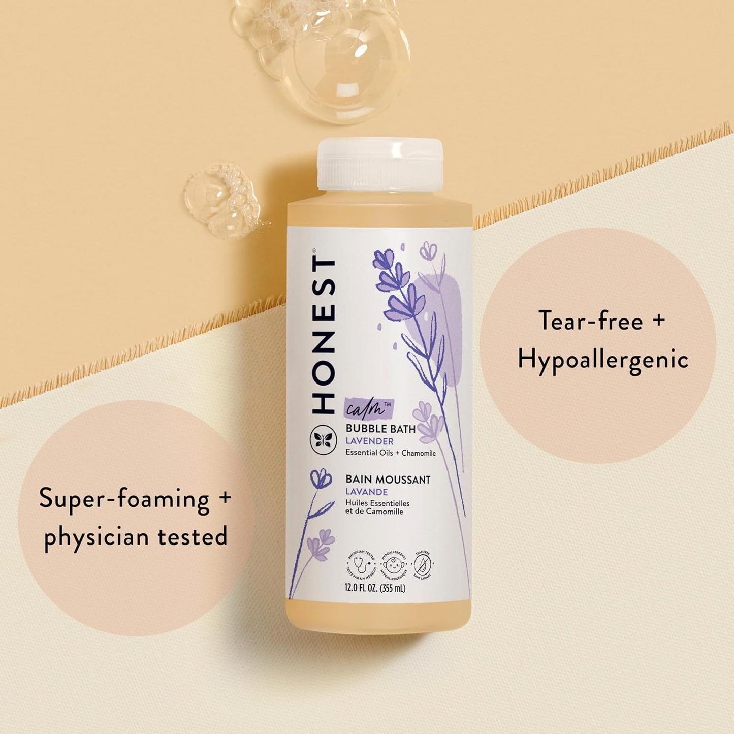 The Honest Company Foaming Bubble Bath - Tear-Free, Hypoallergenic Lavender Calm, 12 fl oz