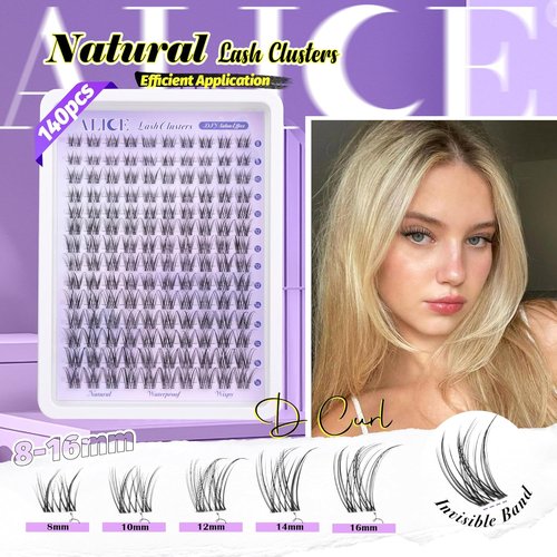 ALICE Natural Lash Clusters | Waterproof Invisible Band Eyelash Extensions 8-16mm Wispy Lashes
