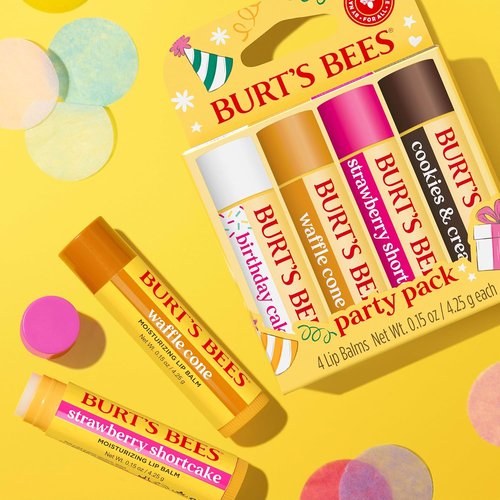 Burt's Bees Lip Balm Party Pack - Moisturizing Natural Lip Treatment | 4 Tint-Free Flavors, 0.15 oz Each